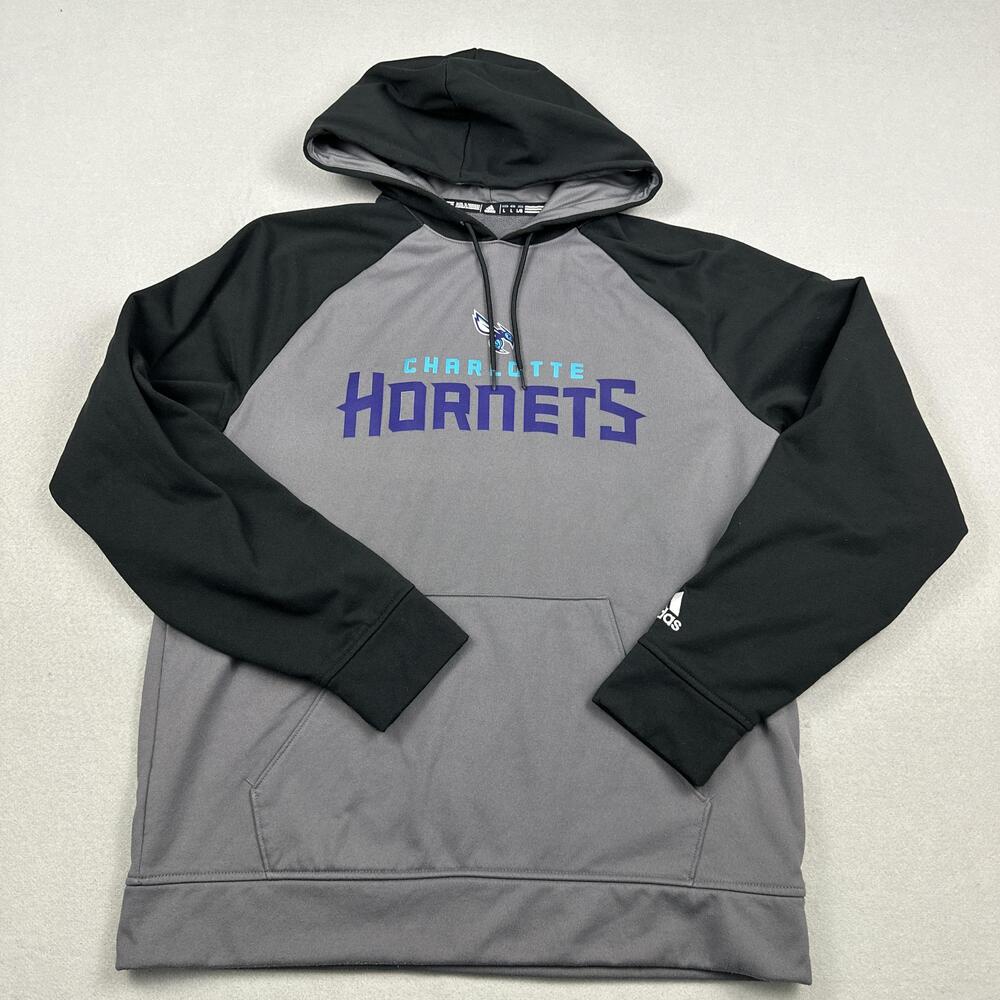 Charlotte Hornet Hoodie Men Large Gray Adidas Pullover Sweatshirt Pockets L